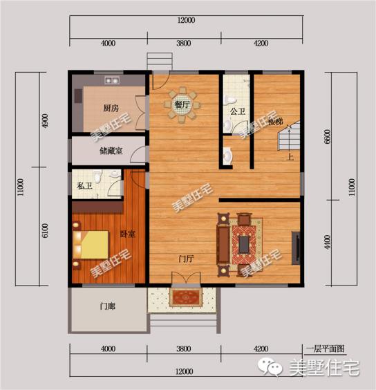 12X11農(nóng)村別墅設(shè)計(jì)圖，4室2廳，帶大露臺(tái)，布局實(shí)用外觀美。