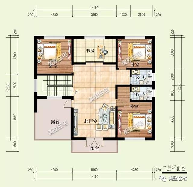 6臥4衛(wèi)二層別墅設(shè)計(jì)圖，簡(jiǎn)單耐看實(shí)用，戶(hù)型方方正正，建在農(nóng)村很合適