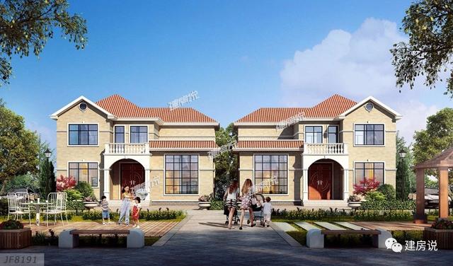 兩個兄弟合建的二層別墅設(shè)計(jì)圖，獨(dú)棟很美，兩棟一起更有氣勢，方顯兄弟感情好，房子漂亮。