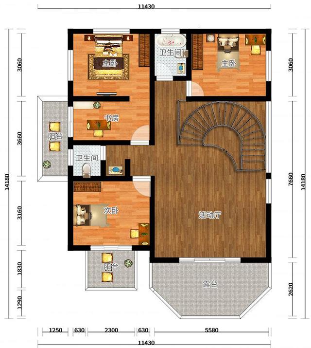 歐式三層別墅設(shè)計(jì)圖，帶車(chē)庫(kù)+屋頂花園，外觀效果圖時(shí)尚、精致。