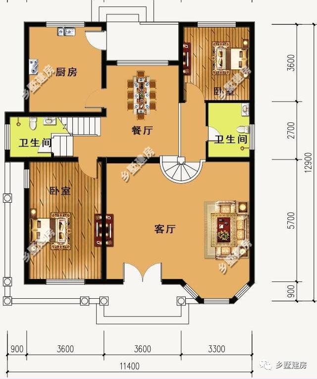 農(nóng)村別墅設(shè)計圖，11X12米，造價經(jīng)濟(jì)，設(shè)計合理