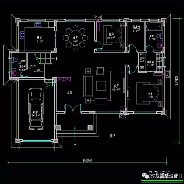 帶車庫和書房的三層復(fù)式別墅設(shè)計(jì)圖，歐式風(fēng)格適合農(nóng)村自建