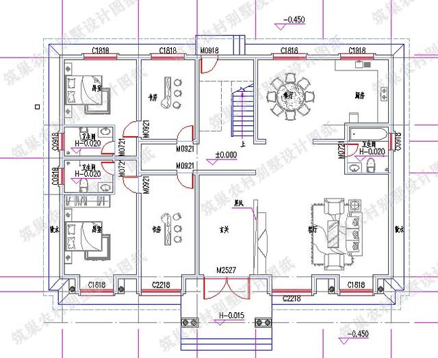 新出45萬二層農(nóng)村別墅全套施工效果圖， 清新明亮，戶型開間較大，方便現(xiàn)代人的生活。