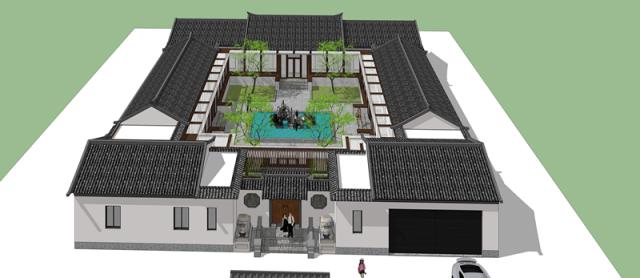 新型四合院設(shè)計(jì)圖，占地800平米，到處透著古香古色，陽光照進(jìn)走廊讓四合院冬暖夏涼住著非常舒服。