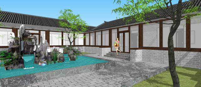 新型四合院設(shè)計(jì)圖，占地800平米，到處透著古香古色，陽光照進(jìn)走廊讓四合院冬暖夏涼住著非常舒服。