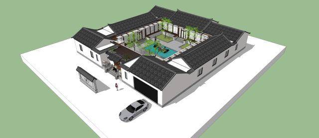 新型四合院設(shè)計(jì)圖，占地800平米，到處透著古香古色，陽光照進(jìn)走廊讓四合院冬暖夏涼住著非常舒服。