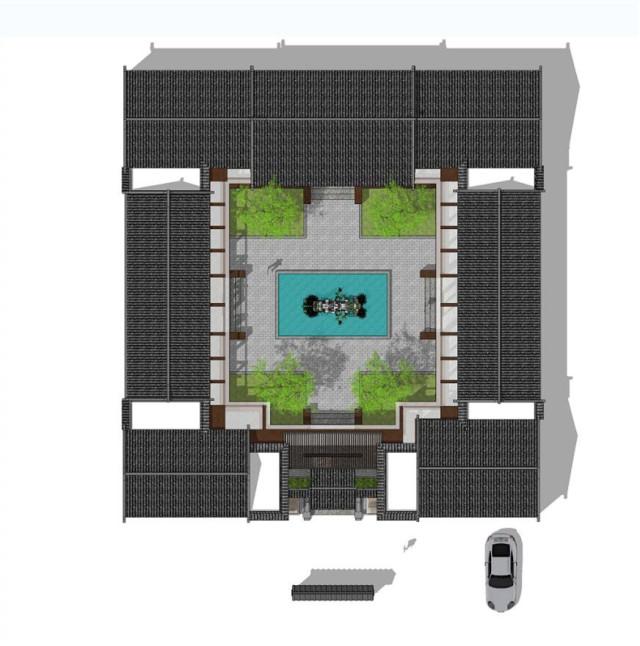 新型四合院設(shè)計(jì)圖，占地800平米，到處透著古香古色，陽光照進(jìn)走廊讓四合院冬暖夏涼住著非常舒服。