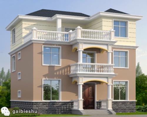 獨棟三層農村自建別墅設計圖，別墅戶型設計簡單大氣，有陽臺、大露臺、主臥套房等功能，布局流暢。