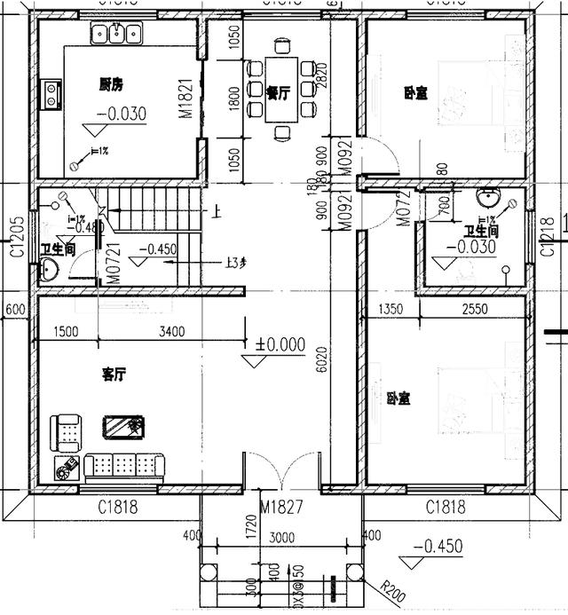 獨棟三層農村自建別墅設計圖，別墅戶型設計簡單大氣，有陽臺、大露臺、主臥套房等功能，布局流暢。