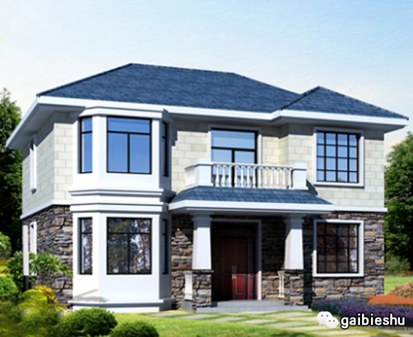 帶旋轉(zhuǎn)樓梯二層別墅設(shè)計(jì)圖，戶型漂亮獨(dú)特，有文化石裝飾，既美觀自然還不落俗套！