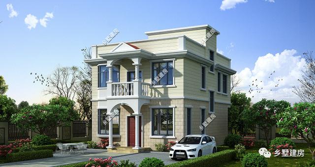 這棟平屋頂簡約田園風(fēng)別墅設(shè)計(jì)圖，多臥室，多套房，還帶大院子