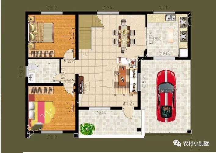 11.6x9米二層現(xiàn)代小別墅圖，帶開放式車庫(kù)和大露臺(tái)