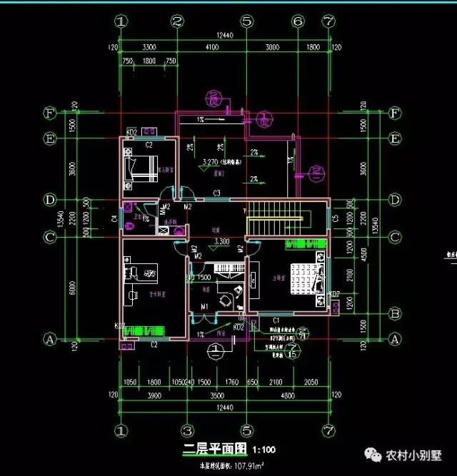 12.4x12米二層新農(nóng)村住宅設(shè)計圖，屋頂帶太陽能板