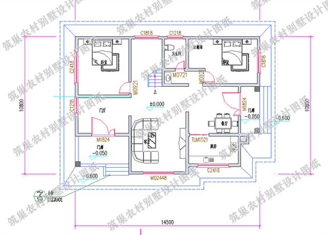 15×11米二層農(nóng)村小別墅設(shè)計(jì)圖，外觀造型明麗獨(dú)特，主體造價(jià)28萬。