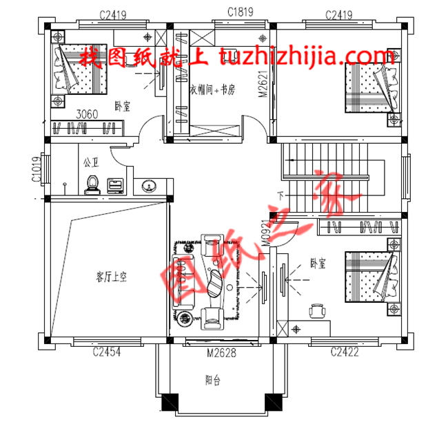 新中式農(nóng)村自建二層別墅設(shè)計圖，占地160平米左右，客廳中空