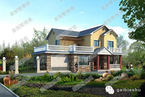 16×13米二層農(nóng)村別墅設(shè)計圖，帶露臺+車庫，主體造價大概35萬。