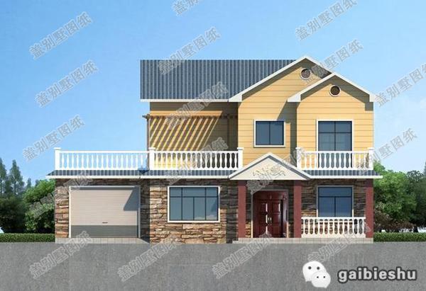 16×13米二層農(nóng)村別墅設(shè)計圖，帶露臺+車庫，主體造價大概35萬。