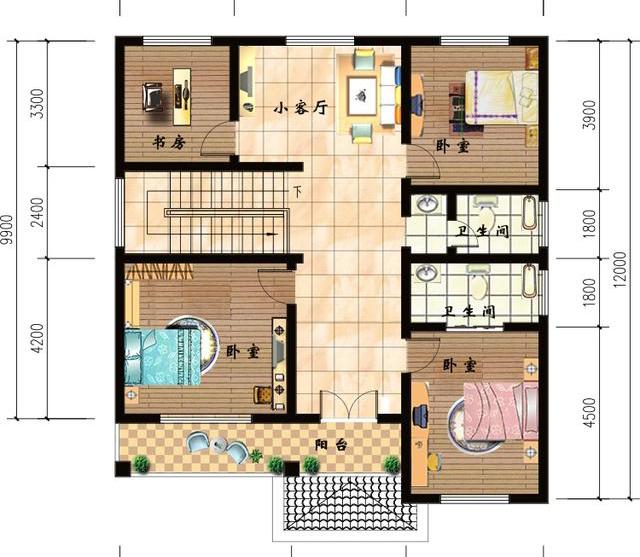 3廳5臥二層高檔別墅設計圖，簡約大氣，主體造價大概25萬。