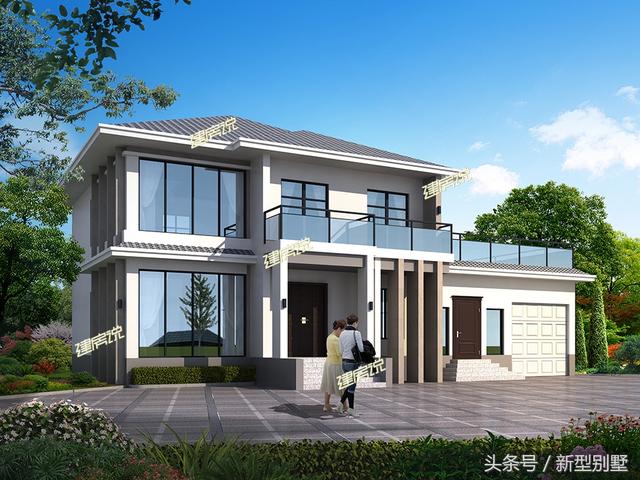 帶車庫的農(nóng)村二層小別墅設計圖，占地面積215平方米，簡約美觀，建在鄉(xiāng)下最好不過了。