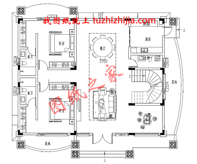 豪華三層別墅設(shè)計(jì)圖紙，戶型極佳，帶書房和棋牌室、KTV