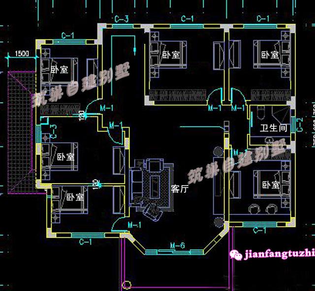 14x14米二層農(nóng)村別墅設(shè)計圖，戶型溫馨清新明亮，10室2廳，適合人多的大家庭居住。