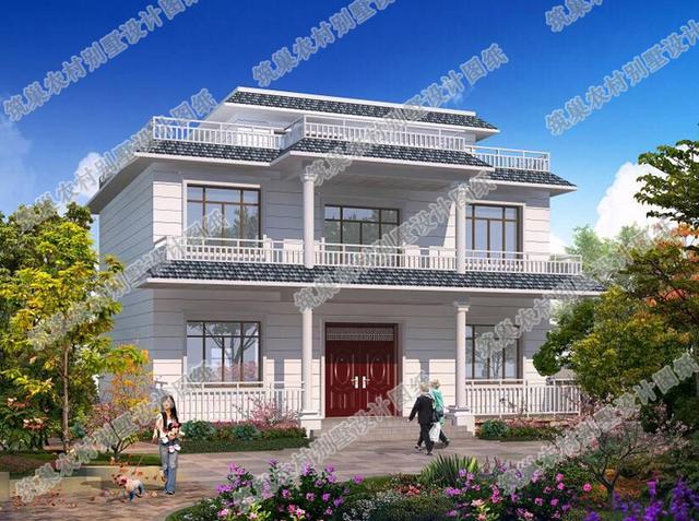 12×9米農(nóng)村二層平屋頂別墅設(shè)計圖，設(shè)計簡單大氣，造價25萬。