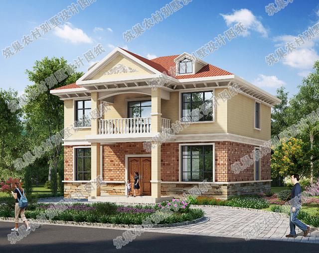 12×10米農(nóng)村二層別墅設(shè)計(jì)圖，外觀素雅，設(shè)有休閑娛樂的棋牌室，造價(jià)20萬。