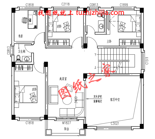 帶車庫(kù)四層別墅外觀效果圖及設(shè)計(jì)圖紙，戶型方正通透