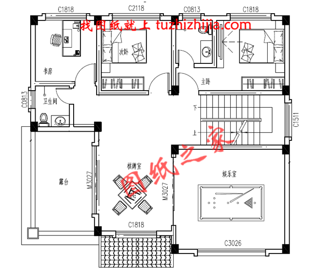 帶車庫(kù)四層別墅外觀效果圖及設(shè)計(jì)圖紙，戶型方正通透