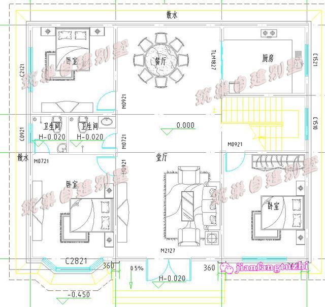 二層農(nóng)村別墅設(shè)計(jì)圖，帶飄窗設(shè)計(jì)，占地153平方米，造價(jià)30萬(wàn)以內(nèi)。