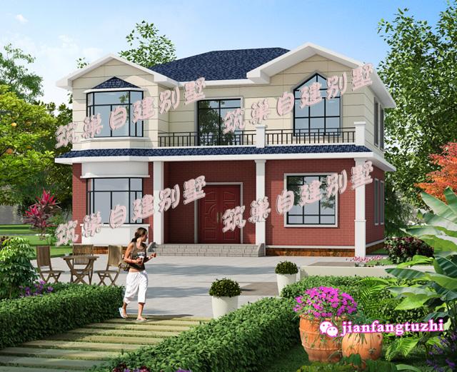 二層農(nóng)村別墅設(shè)計(jì)圖，帶飄窗設(shè)計(jì)，占地153平方米，造價(jià)30萬(wàn)以內(nèi)。