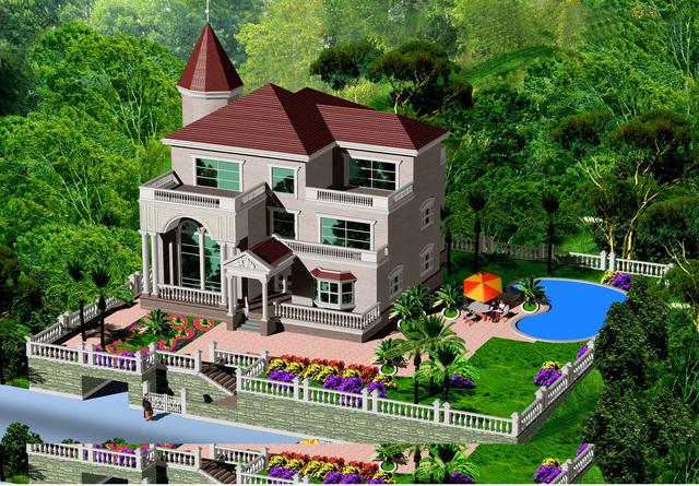 最新出品的18x16米三層尖頂歐式自建房，帶外觀效果圖。