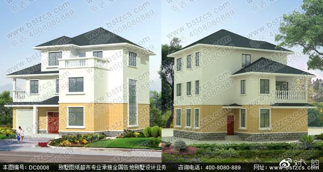 三層農(nóng)村別墅設(shè)計圖，多露臺，帶設(shè)計效果圖和施工圖。