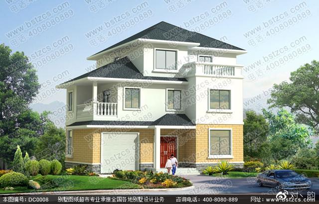 三層農(nóng)村別墅設(shè)計圖，多露臺，帶設(shè)計效果圖和施工圖。