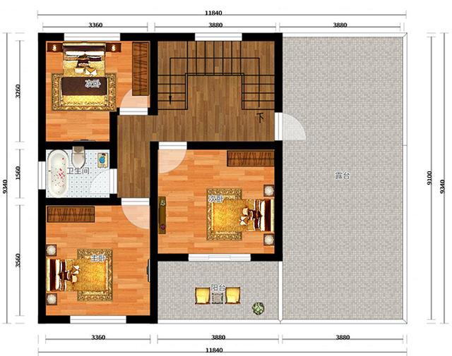 二層農(nóng)村最時(shí)尚的別墅設(shè)計(jì)圖，設(shè)開放式車庫和露臺，布局合理，結(jié)構(gòu)簡單，施工便利。