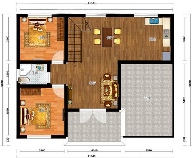 二層農(nóng)村最時(shí)尚的別墅設(shè)計(jì)圖，設(shè)開放式車庫和露臺，布局合理，結(jié)構(gòu)簡單，施工便利。