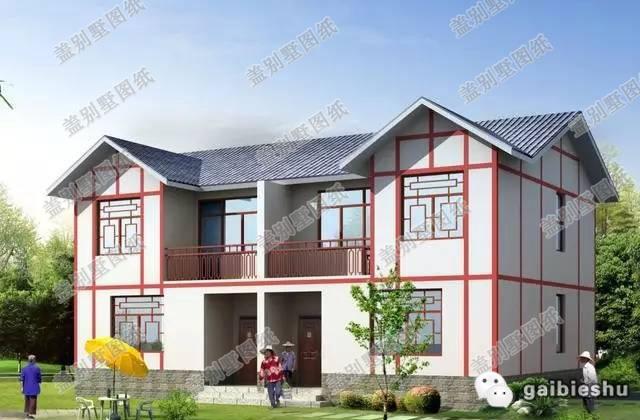 二層雙拼別墅設(shè)計圖，中式風格，戶型設(shè)計簡約大氣，造價45萬。