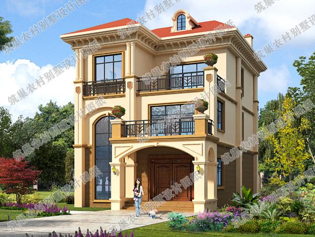 占地面積約100㎡的三層農(nóng)村小別墅，有陽臺(tái)+大露臺(tái)，南北通透，適合現(xiàn)代農(nóng)村自建房。