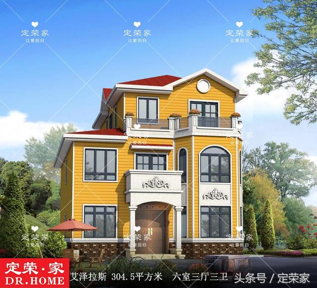 304.5平米的三層歐式別墅設計圖，簡潔明亮，高端大氣，適合在農村建！