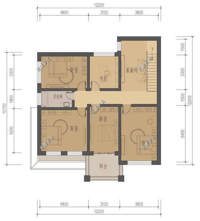 12X12米二層歐式別墅設(shè)計(jì)圖，外觀精美，戶型方正。