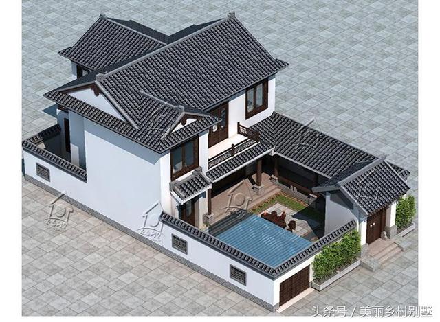 傳統(tǒng)二層四合院別墅設(shè)計(jì)圖，占地265平，主體造價(jià)35萬(wàn)以內(nèi)。