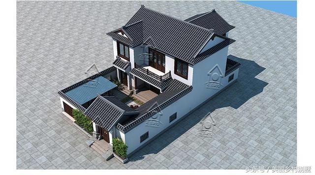 傳統(tǒng)二層四合院別墅設(shè)計(jì)圖，占地265平，主體造價(jià)35萬(wàn)以內(nèi)。