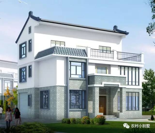 13.5x11米三層新農(nóng)村徽派住宅設(shè)計(jì)圖，含效果圖