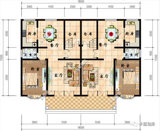 兩棟三層兄弟雙拼別墅設計圖，戶型好，是你想要的那款。