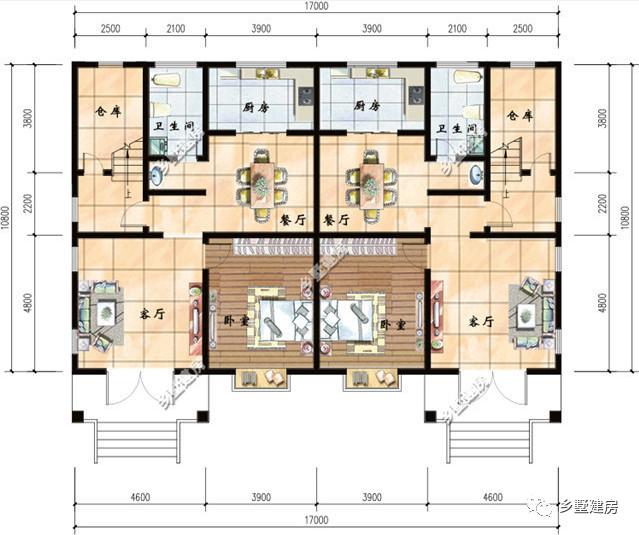 兩棟三層兄弟雙拼別墅設計圖，戶型好，是你想要的那款。