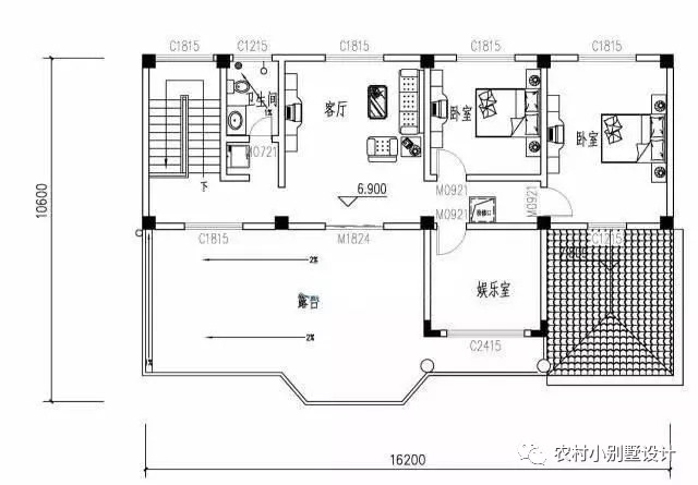 16.2米×10.6米帶挑空客廳三層農(nóng)村別墅設(shè)計圖，大戶型房間多