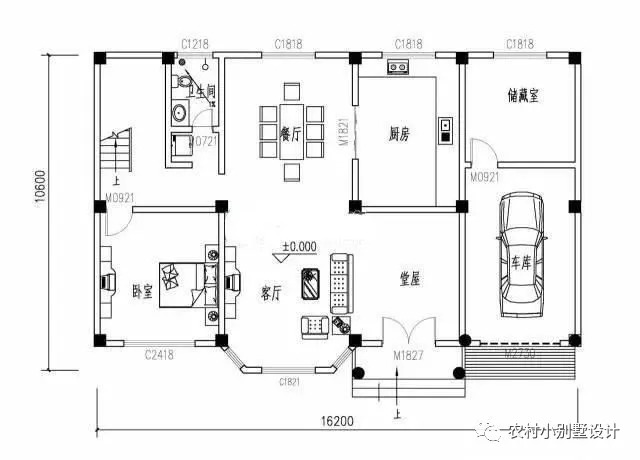 16.2米×10.6米帶挑空客廳三層農(nóng)村別墅設(shè)計圖，大戶型房間多
