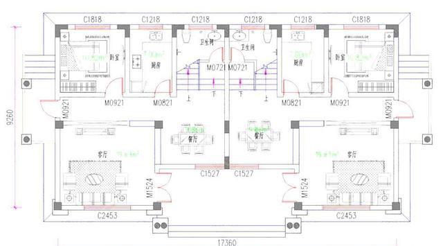 17×9米45萬三層兄弟戶雙拼別墅設(shè)計圖，戶型對稱大氣，設(shè)計獨特時尚