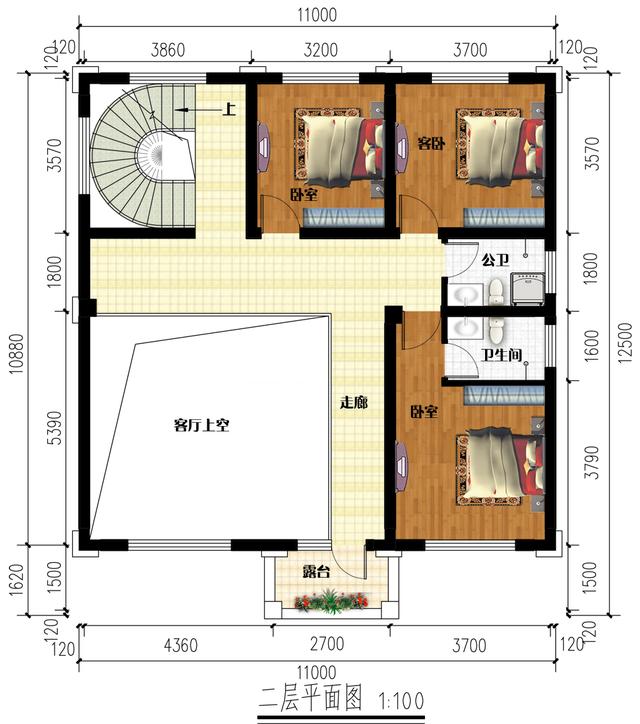 帶挑空客廳三層別墅設(shè)計(jì)圖，內(nèi)置布局非常合理，一眼看去很吸引人