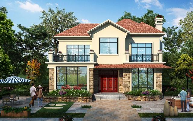 二層帶雙露臺(tái)+落地窗別墅設(shè)計(jì)圖，營(yíng)造一種讓人居住舒適的生活環(huán)境